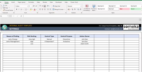 Internal Audit Excel Template Audit Checklist, Report Format Tool