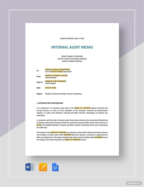 Internal Audit Memo Template - Google Docs, Word, Apple Pages ...