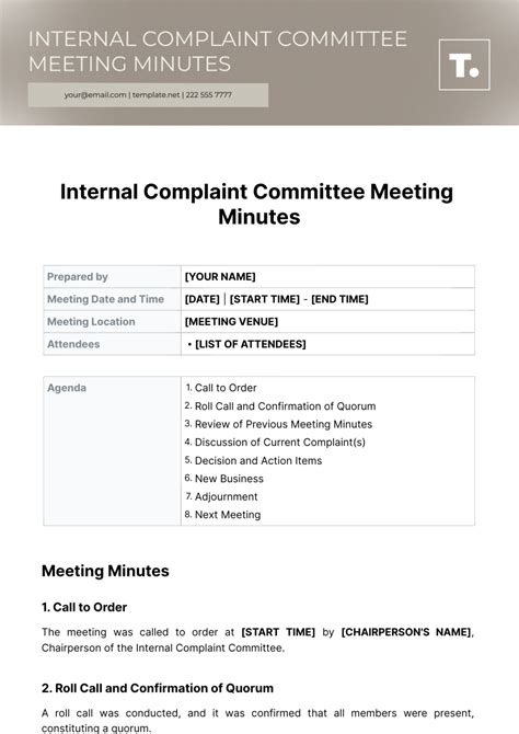 Internal Complaint Committee Meeting Minutes Template in Google Docs
