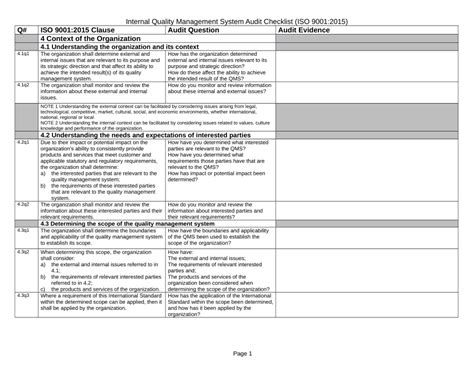 Internal Quality Management System Audit Checklist Iso 90012015 For Bangle Version Yahoo