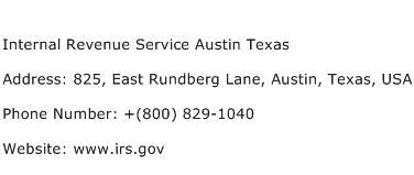 Internal revenue service address austin texas. Address: 825 E. Rundberg Ln. Austin, TX 78753; IRS Austin phone number: 512-499-5127; Make appoinment: ... Form 911 PDF, Request for Taxpayer Advocate Service Assistance; 