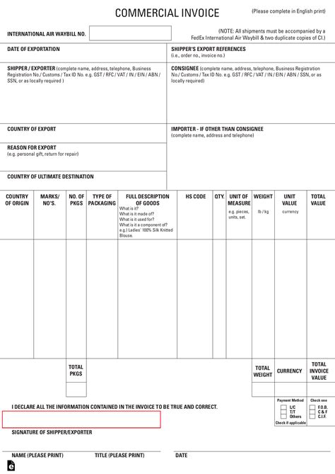 International Commercial Invoice Template