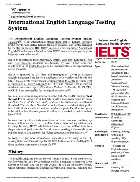 International English Language Testing System Specimen