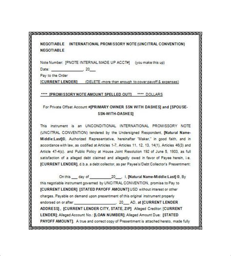 International Promissory Note Template Database