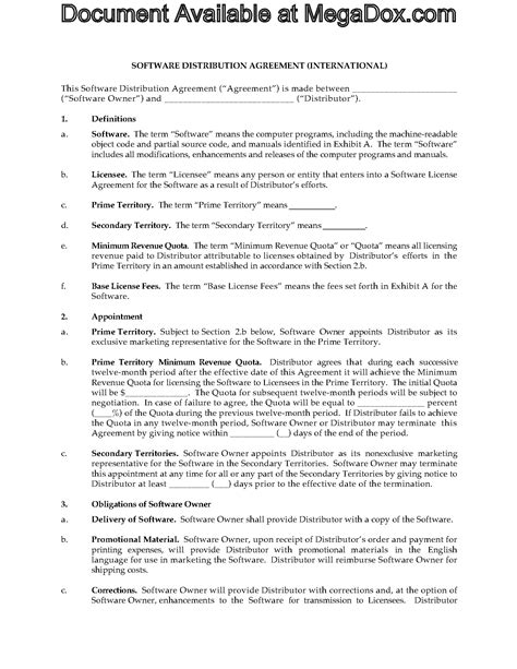 International Software Distribution Agreement Legal Forms and