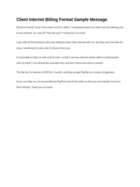 Internet billing format for client.  They recently encountered an unexpected...