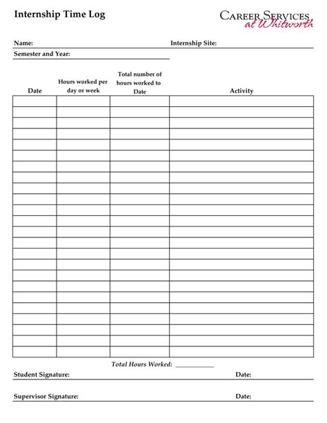Internship Hours Log Template Collection