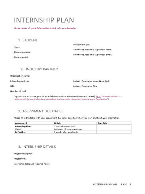 Internship Plan Sample Internship Job Hunting