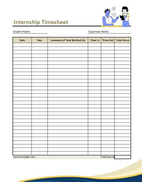 Internship Printable Time Sheet