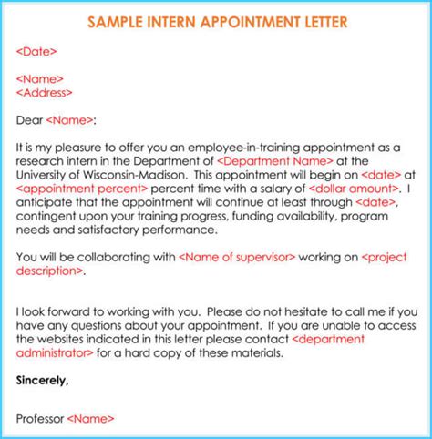Internship appointment letter format in word. .  ...