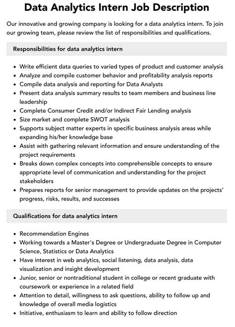 Internship data analysis. Candidates must be available to work at the company’s facilities for segments of 3-4 hours a day for at least 3 days per week and have reliable transportation means to come to our facilities. Submit application. 40 Data Analytics Internship jobs available in San Diego, CA on Indeed.com. Apply to Intern, Human Resources Intern, Operations ... 