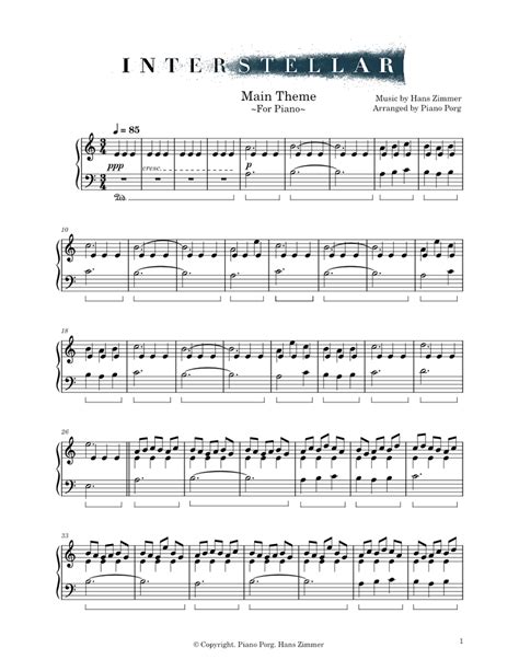 Interstellar: Main Theme - Sheet music for Piano