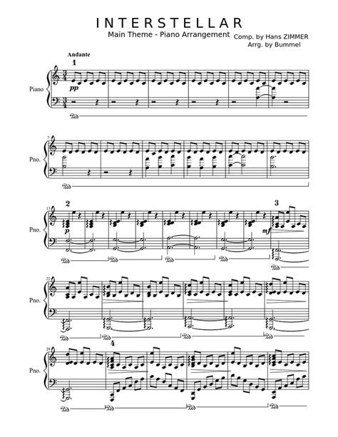 Interstellar piano sheet music. The Interstellar main theme appears on the official soundtrack as Day One. It starts with just a piano, calmly repeating an E. With this piano sheet music, you can play the whole piece in an arrangement which is not too hard, and sounds fantastic! Before he created the music for Interstellar, Hans Zimmer had previously worked with Nolan on his ... 