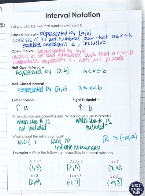 Interval Notation INB Page Mrs. E Teaches Math