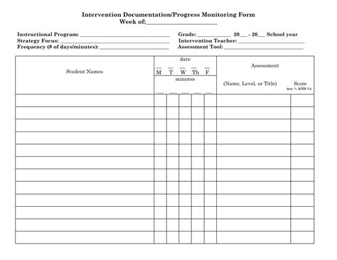 Intervention Documentation/Progress Monitoring Form Download Fillable