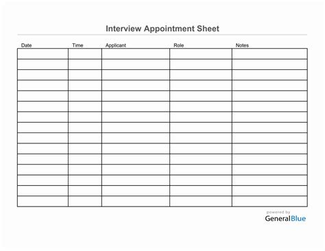 Interview Appointment Sheet Template in Excel (Basic)