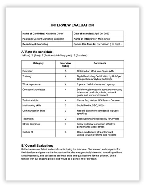 Interview Evaluation Form Guidelines & Samples CakeResume