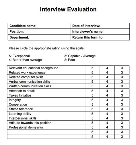 Interview Evaluation Template