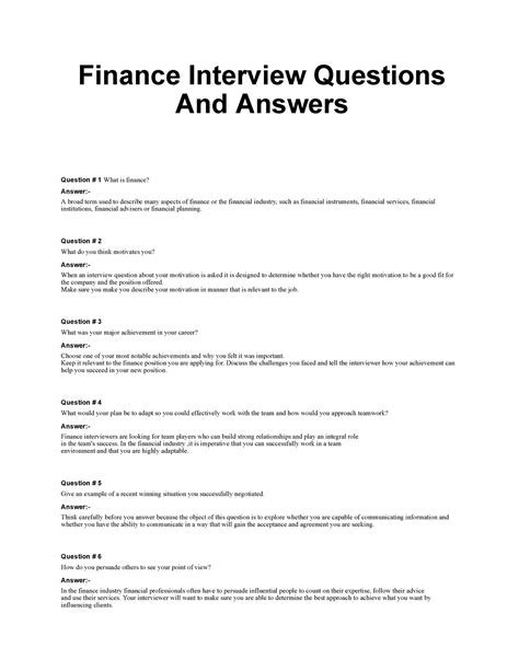 Interview Finance Accounting Answers Questions