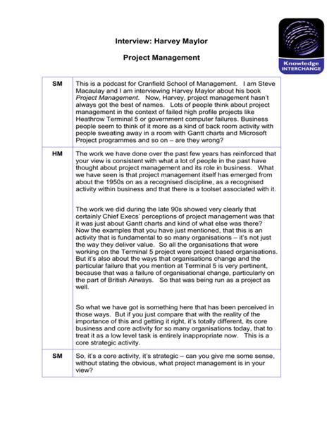 Interview Harvey Maylor Project Management