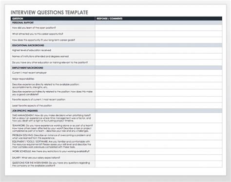 Interview Question Sheet Template