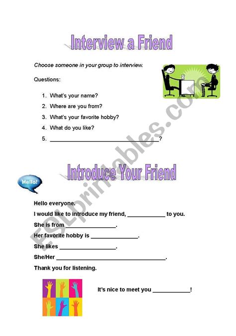 Interview and Introduce Your Friend ESL worksheet by jsfadness