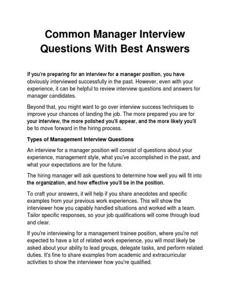 Interview questions and answers for managers pdf