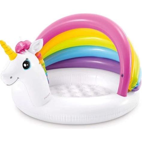 Intex Unicorn Şekilli Şişme Taban Gölgelikli Bebek Havuzu .