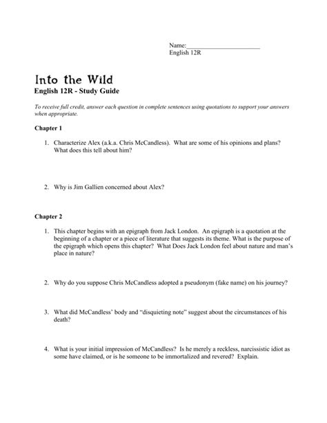 Into the wild study guide questions and answers. - Principios de contabilidad 10e weygandt manual del instructor.