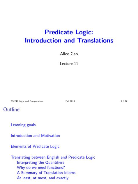 Intro To 1 St Order Logic A K