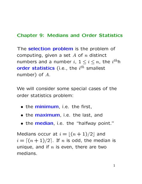 Intro To Algorithms Chapter 10 Medians And Order Statistics