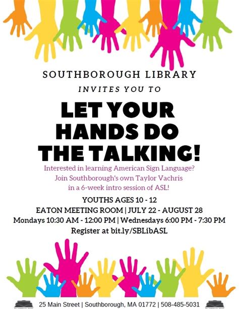 Intro to Sign Language for ages 1012 at the Library starts today/Wednesday