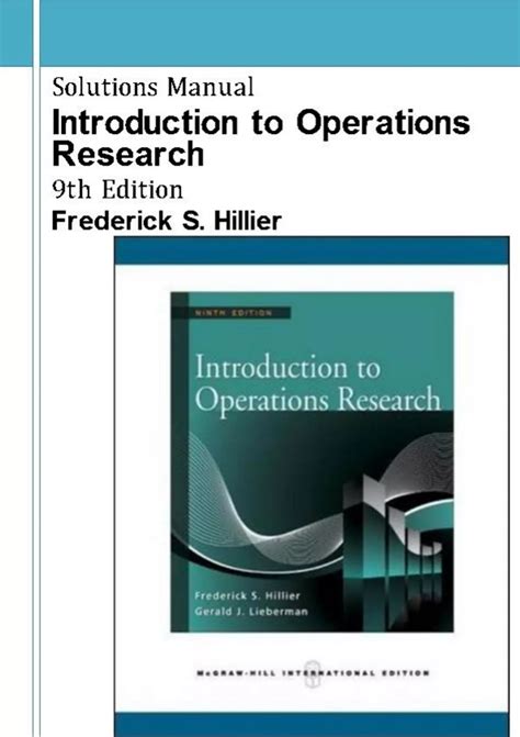 Introduction Operations Research Hillier 9th Edition Solutions