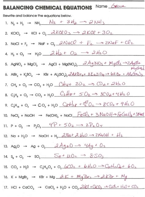 Introduction To Balancing Equations Answer Key Physical Science