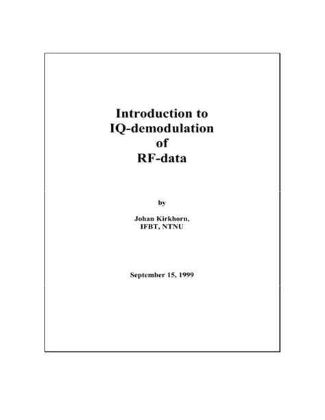 Introduction To Iq Demodulation Of Rf Data