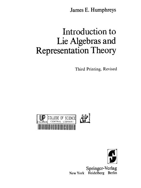 Introduction To Lie Algebras And Representation Theory Corrected 7th Printing