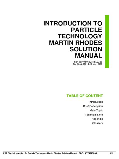 Introduction To Particle Technology Martin Rhodes Solution Manual Pdf Free Download