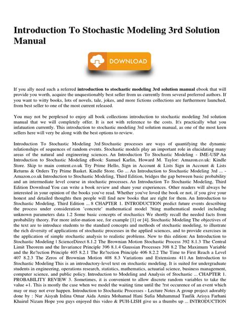 Introduction To Stochastic Modeling 3rd Solution Manual