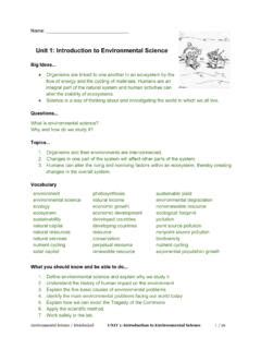 Introduction to Environmental Science Unit Plan