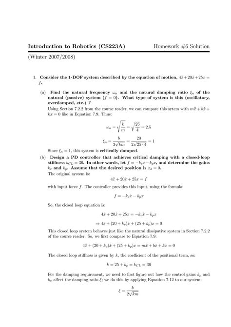 Introduction to Robotics (CS223A) Homework #3 Solution (Winter …