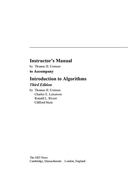 Introduction to algorithms instructor manual 3rd edition. - La guida completa degli idioti alla medicina legale di alan axelrod.