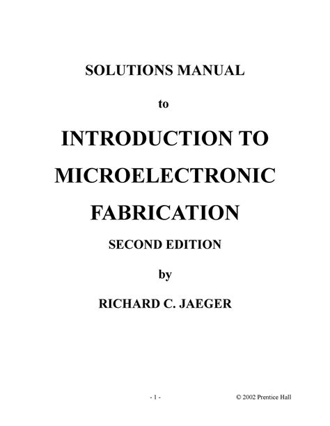 Introduction to microelectronic fabrication jaeger solution manual. - Réforme des missions au xxe siècle.