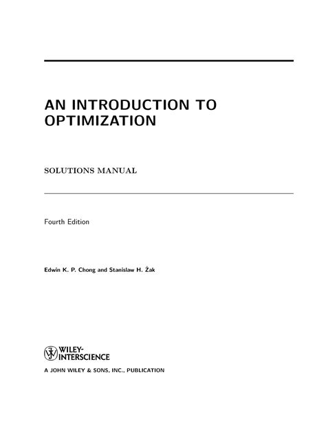 Introduction to optimization 4th edition solution manual. - Untersuchungen zu den zukunftsumschreibungen mit dem infinitiv im altkirchenslavischen.