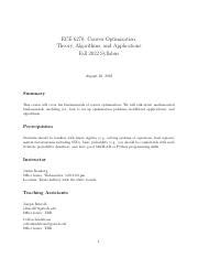 Introduction to optimization syllabus.  The objective of this course is to provide hands-on tr...