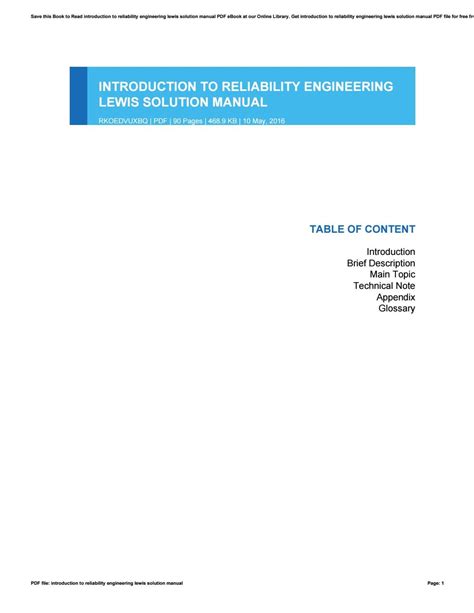 Introduction to reliability engineering lewis solution manual. - Terceras jornadas de comunicaciones sobre investigaciones antárticas..