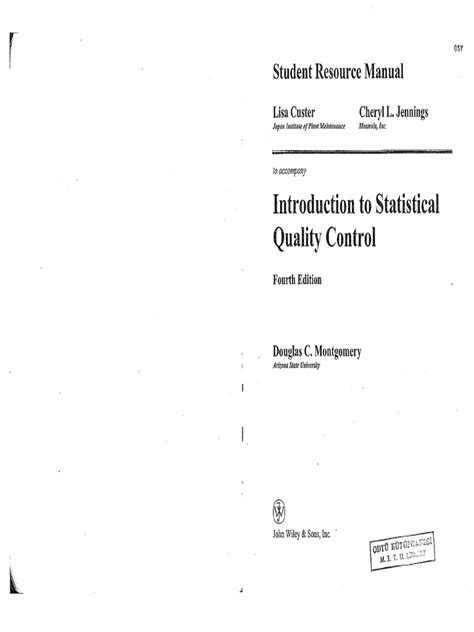 Introduction to statistical quality control student resource manual. - A travel guide to life by anthony destefano.