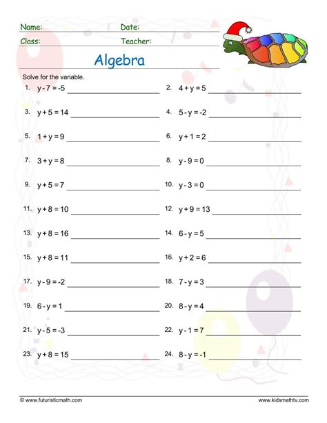 Introductory Algebra Worksheets Free Printable Basic Math Worksheets