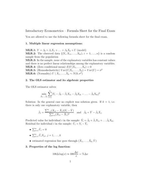 Introductory Econometrics Formula Sheet for the Final Exam