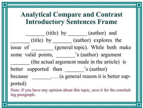 Introductory Sentence Frame for Analyzing Two Texts Introductory