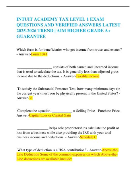 Intuit exam.  Intuit Academy Tax Level 1 Exam Questions Bank 2026: 150+ Questions,...